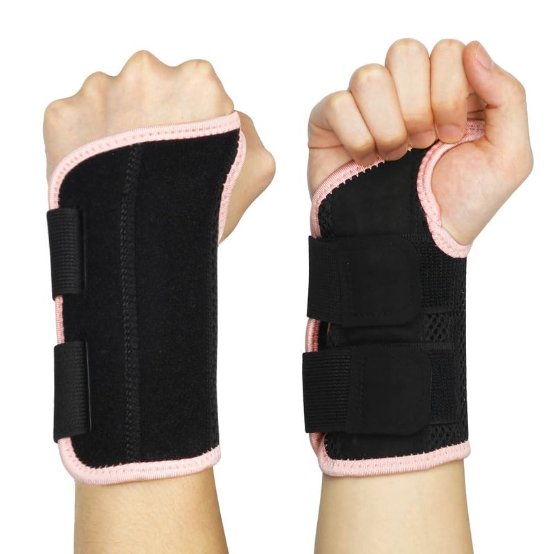 NuVigor Wrist Support Splint Brace,Right Left Hand Wrist Brace Carpal Tunnel for Men Women,Night Wrist Sleep Splints with Adjustable Straps for Arthritis,Pain(Black-Pink,L/XL Right and Left Hand)